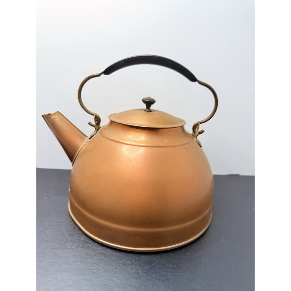 Vintage Copper Tea Kettle Pot Brass Handle Gooseneck Spout Rustic Farmhouse